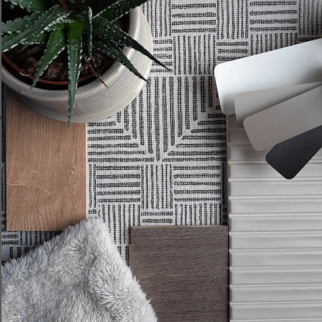 In deze foto zie je een voorbeeld van een materialen plan, zoals wij die tijdens het laatste gesprek presenteren. Je ziet dus verschillende stalen van materialen die in het interieuradvies worden gebruikt. zoekwoorden: interieur, ontwerp, advies , stylist, kleur, schilder, binnen, nieuwbouw, woning, verbouwen, renoveren, Amersfoort, Zeist, Soest, heel, Nederland